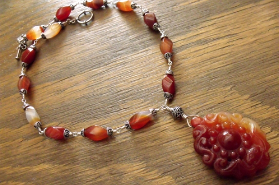 Carved Carnelian Pendant Necklace