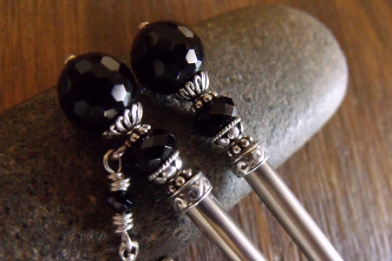 Black Onyx Gemstone Hairsticks