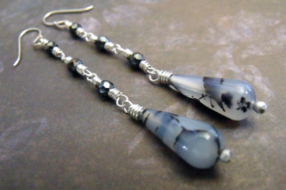 Dentritic Agate and Hematite Earrings