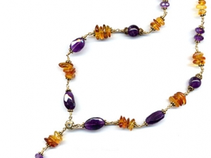Amethyst Amber Gemstone Necklace