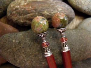Balancing Unakite Hairsticks