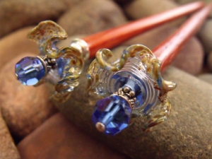 Blue Wavy Flower Hairsticks