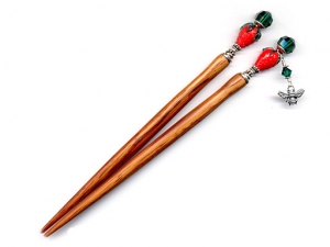 Strawberry Picnic Charm Hairsticks